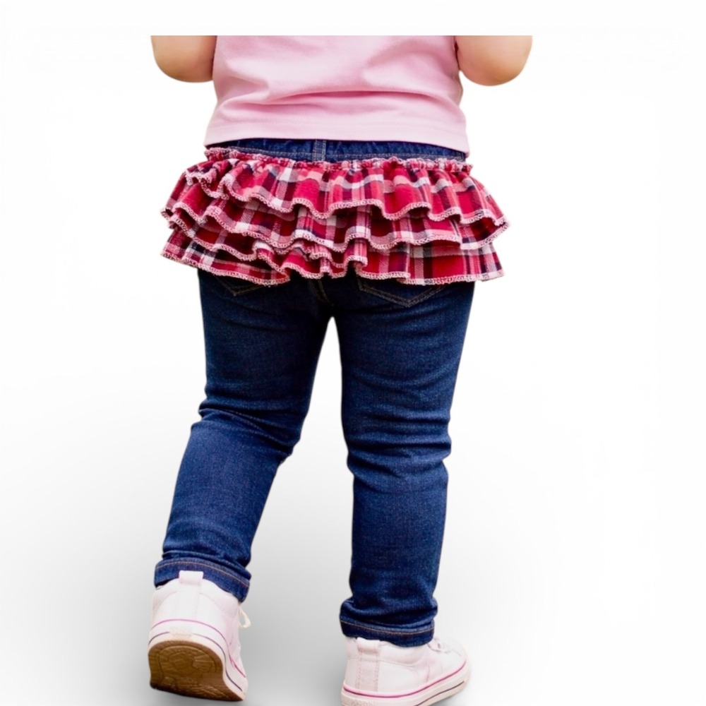Jumping‎ Beans Toddler Girls 3T Denim Jeggings Handcrafted Red Plaid Ruffle Back